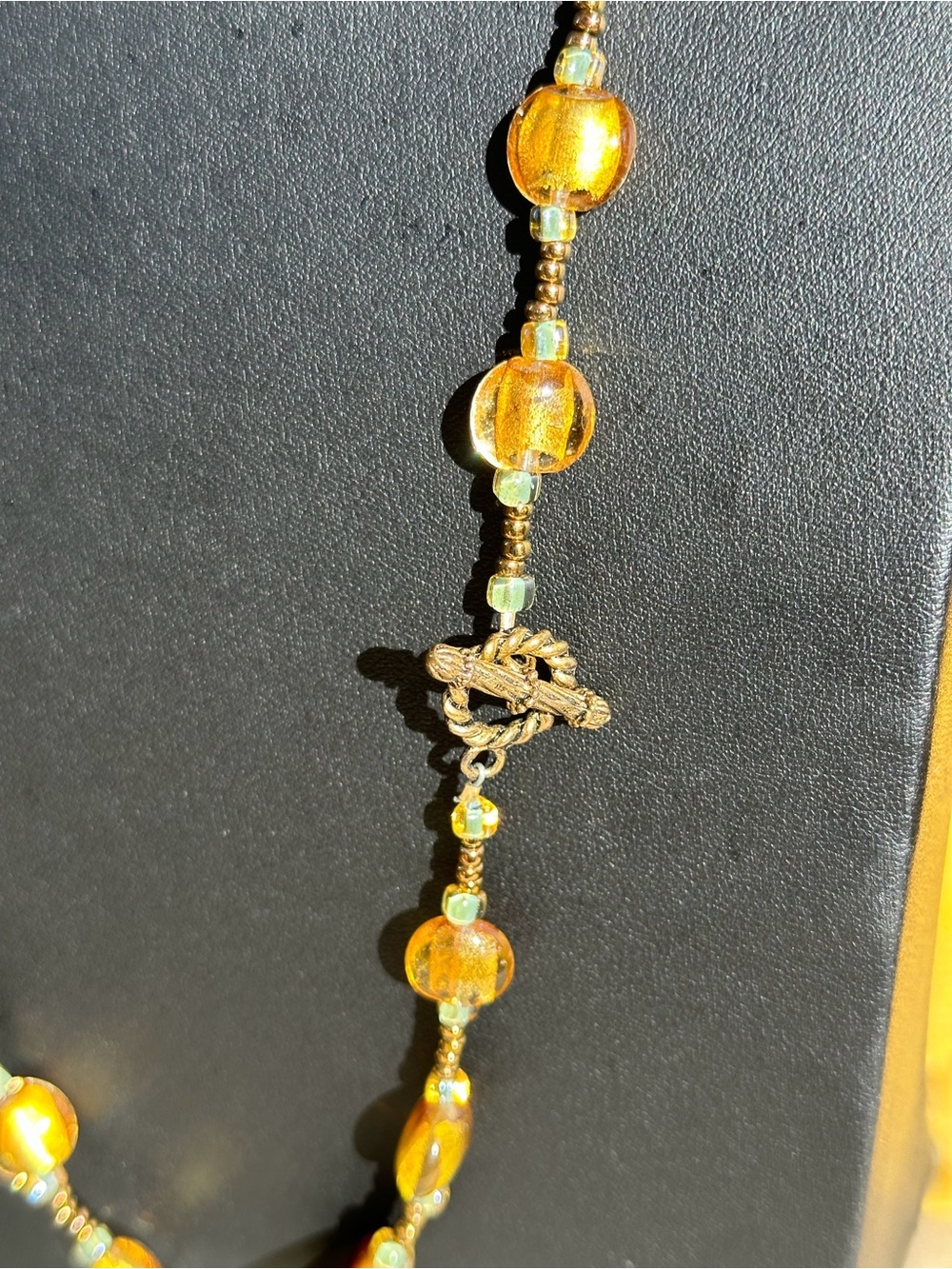 Murano Gold Foil Glass Beads with Agates Necklace 24" - Picture 6 of 8